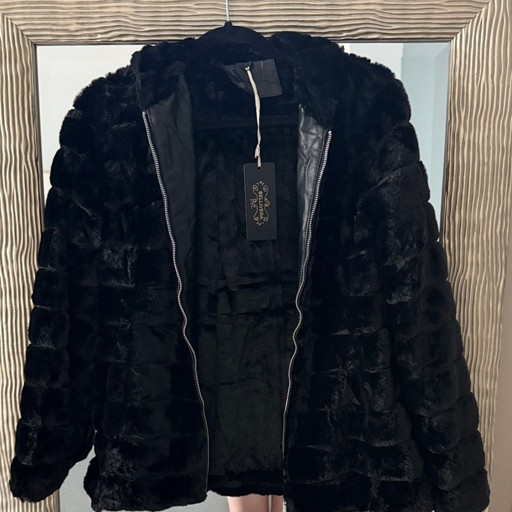Women's Black Plush Teddy Zip-Up Coat